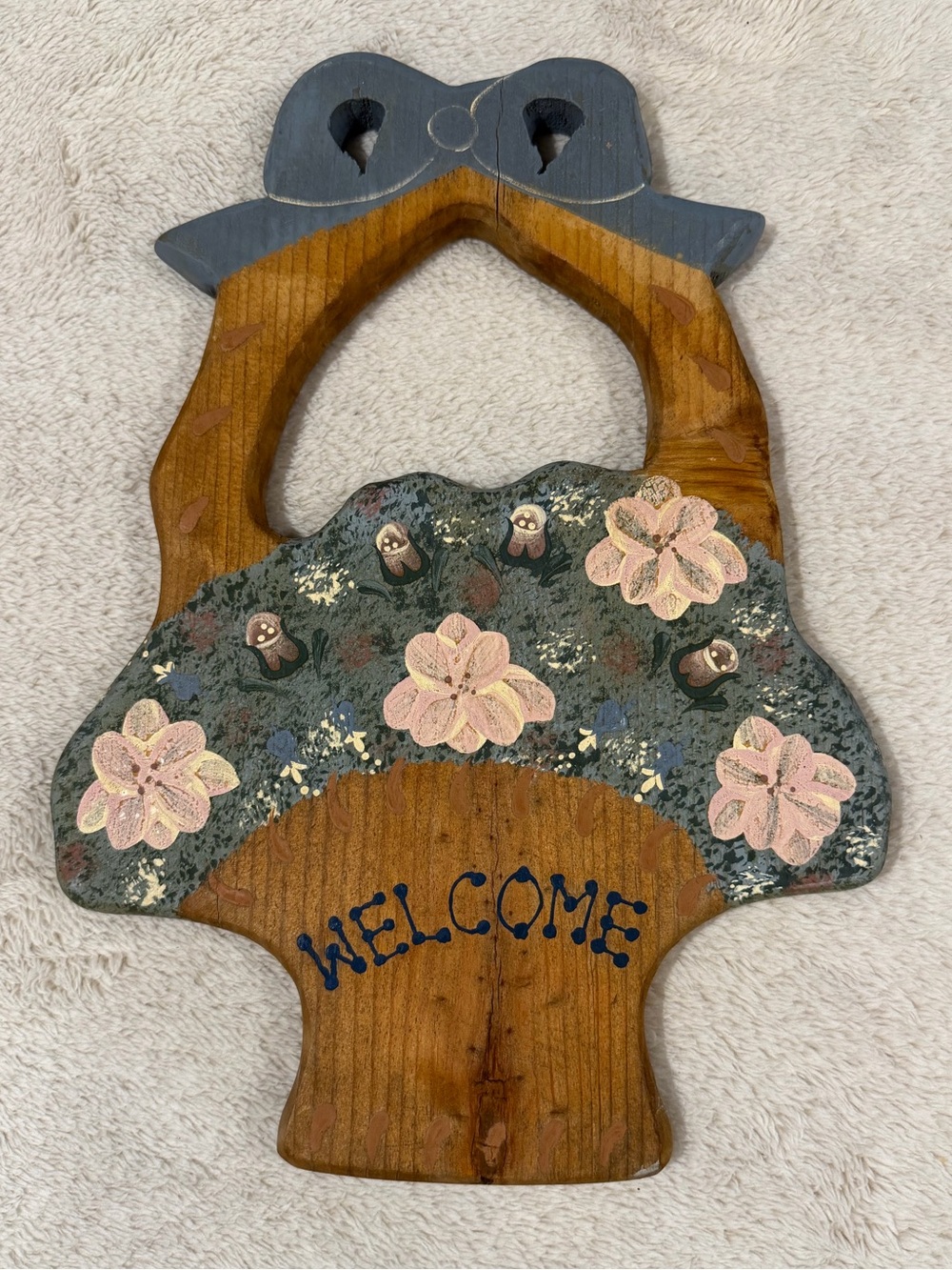 vintage hand painted wooden welcome sign cottagecore